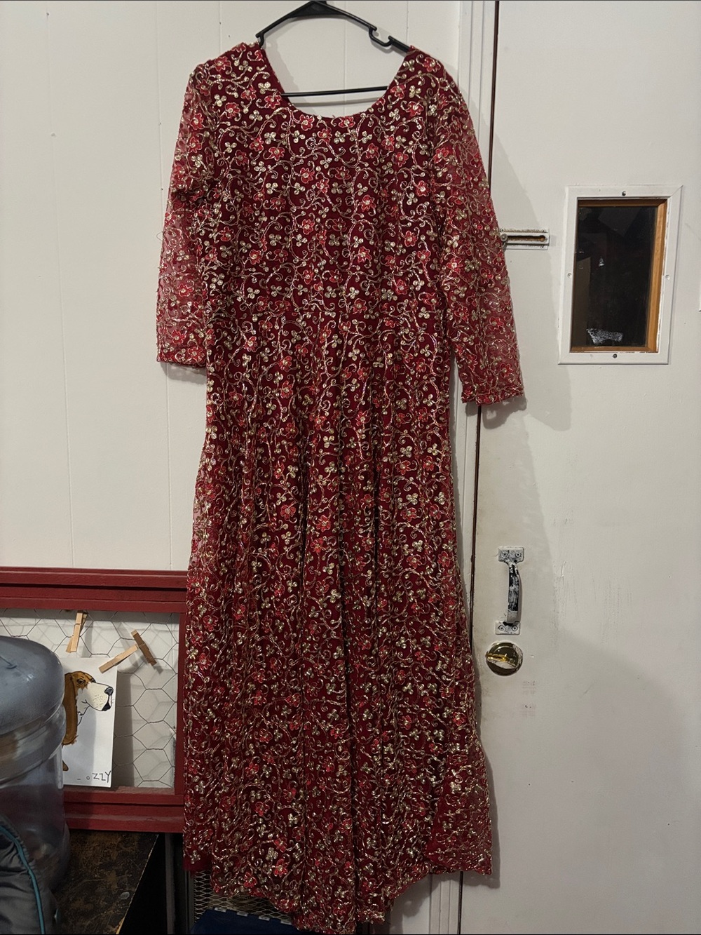 Elegant Burgundy Embroidered Maxi Dress